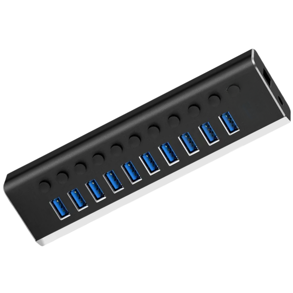 HUB USB 2.0 10 PUERTOS CON ADAPTADOR DE CORRIENTE