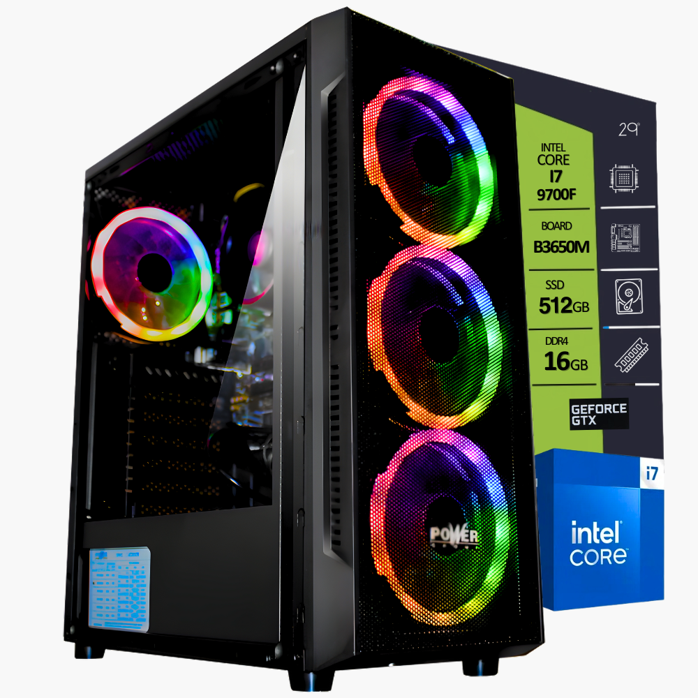 CPU INTEL CORE I7 9700F BOARD AURUS ELITE B365M SSD 512 RAM DDR4 16GB T.VIDEO GTX 1060 3GB