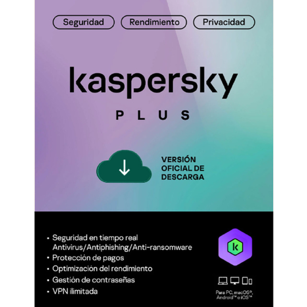 ANTIVIRUS KASPERSKY PLUS / 3 DISPOSITIVOS / 1 AÑO / RENOVACIÓN (KL1042DDCFR)