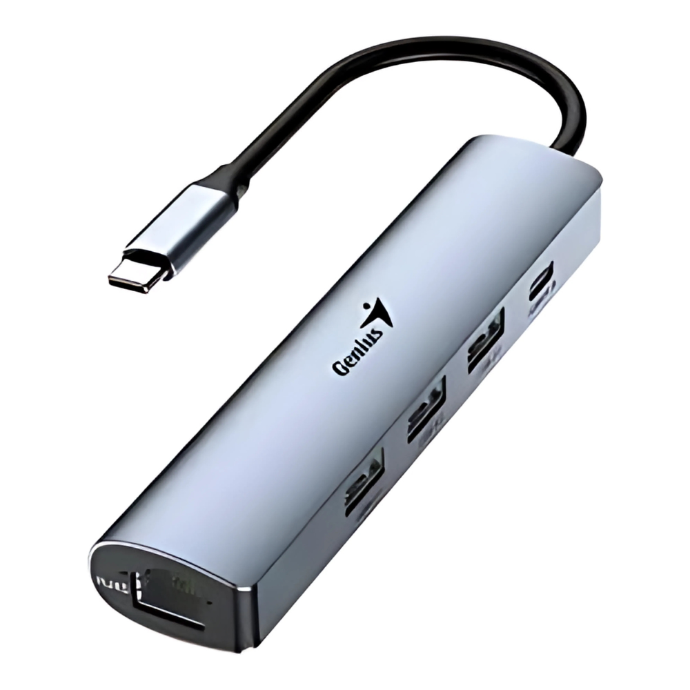 HUB TIPO C GENIUS UH545 1 PUERTO LAN 3.0 + 3 PUERTOS SUB + USB TIPO C
