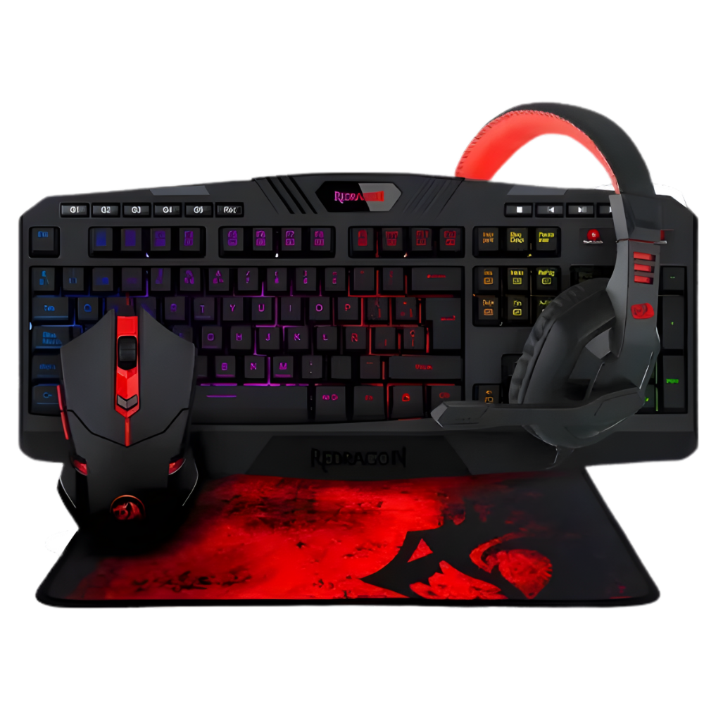 COMBO 4 EN 1 TECLADO Y MOUSE + DIADEMA GAMER + PAD MOUSE REDRAGON ESSENTIAL S101-BA-2
