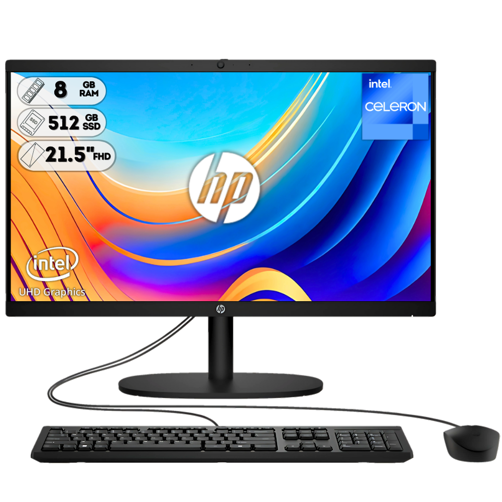 TODO EN UNO HP 22-DG0011LA / INTEL N100 / RAM DDR5 8GB / SSD M.2 512GB /21.5 PULGADAS FHD /JET NEGRO