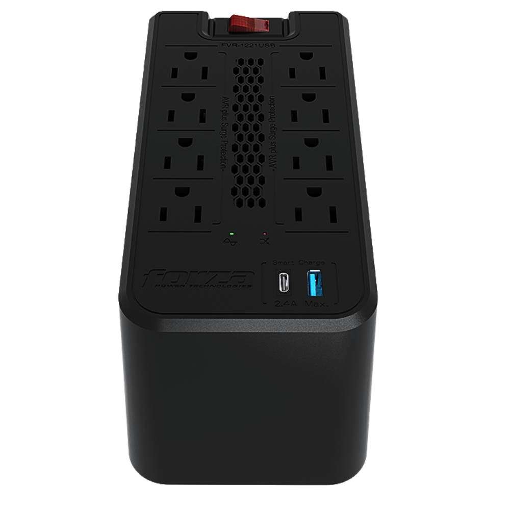 REGULADOR ESTABILIZADOR FORZA FVR-1221 1200VA / 8 TOMAS + USB + TIPO C