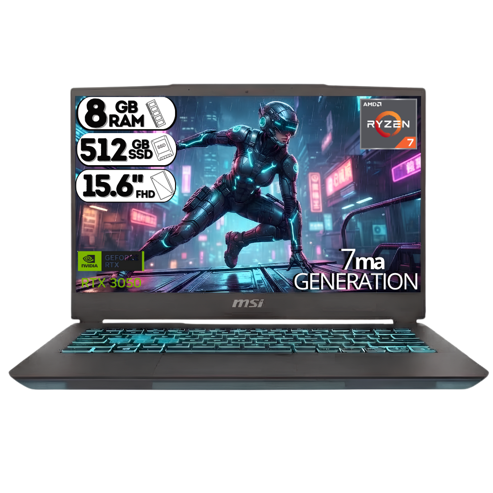 PORTATIL MSI THIN A15 B7UC-669XCO RYZEN 7 7735HS RAM DDR5 8GB SSD M.2 512GB T.V RTX 3050 4GB 15.6"