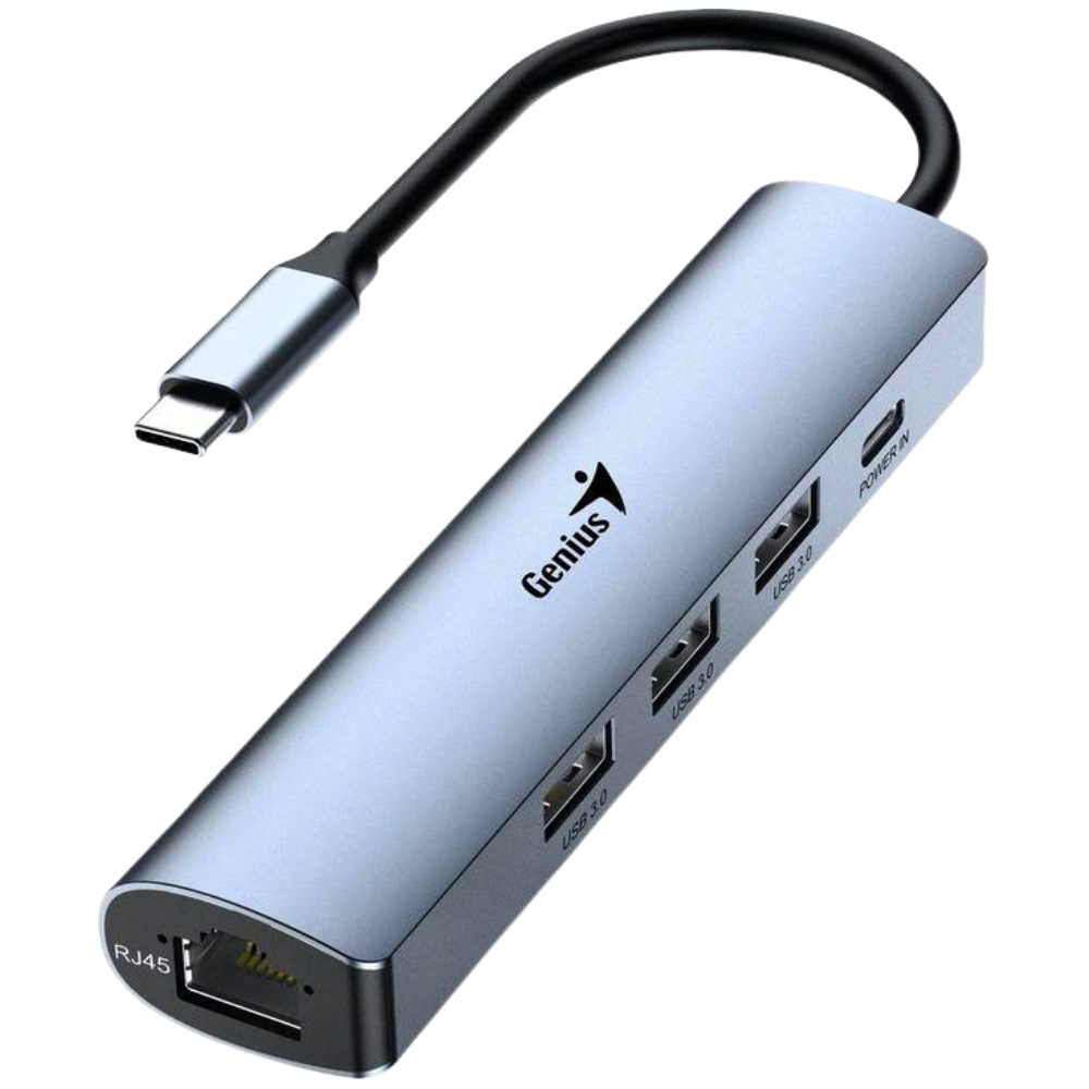 HUB GENIUS UH-545 5 EN 1 -CABLE TIPO C / 3 USB 3.0/ 1 USB TIPO C / 1 RJ45 /GRIS