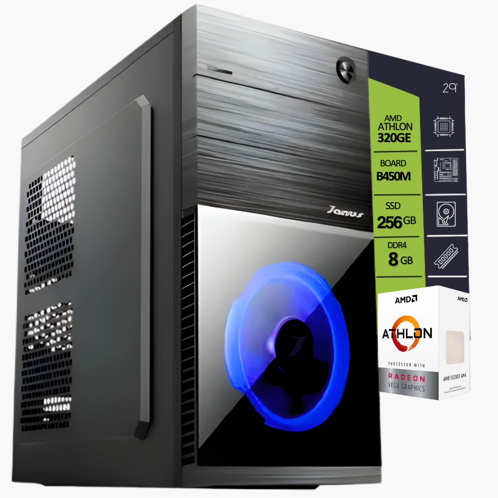 CPU AMD ATHLON 320GE 3.5GHz / BOARD B450M-HDV / SSD M.2 256GB / RAM DDR4 8GB