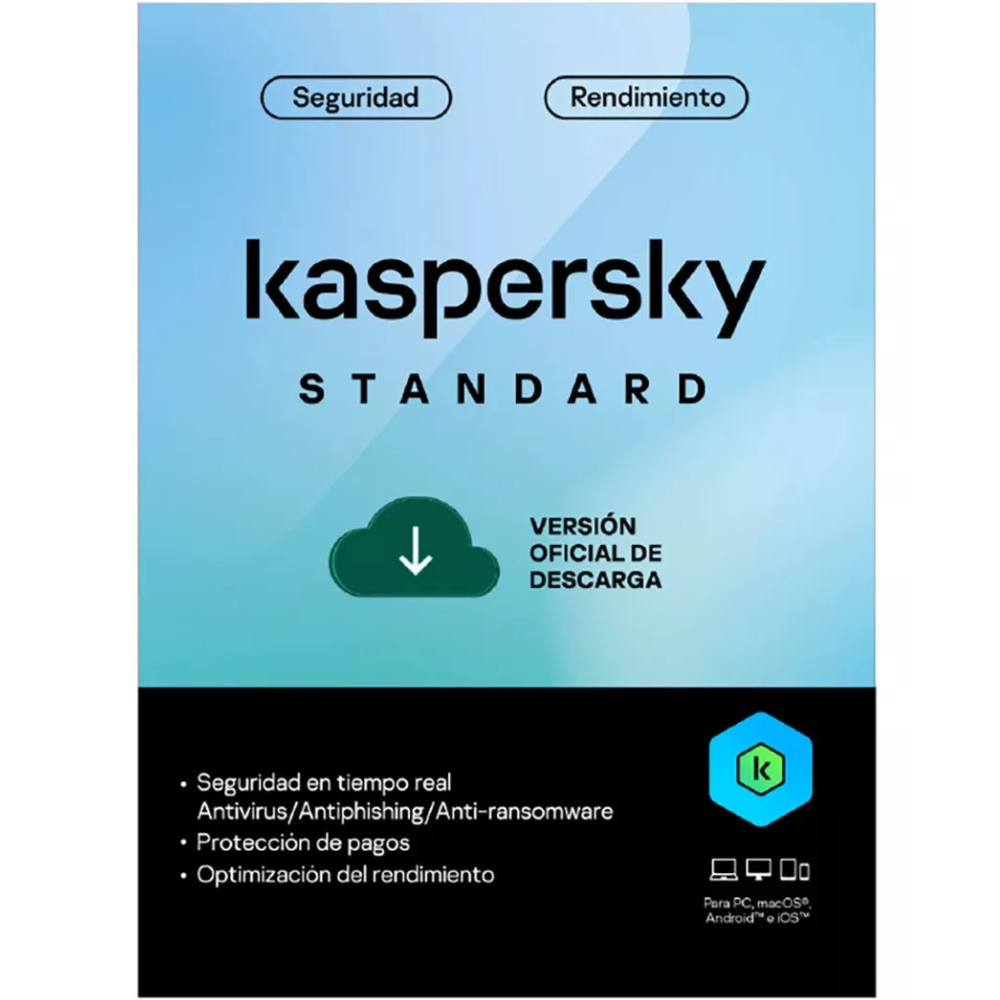 ANTIVIRUS KASPERSKY STANDARD / 1 DISPOSITIVO / 2 AÑOS / BASE (KL1041DDADS)