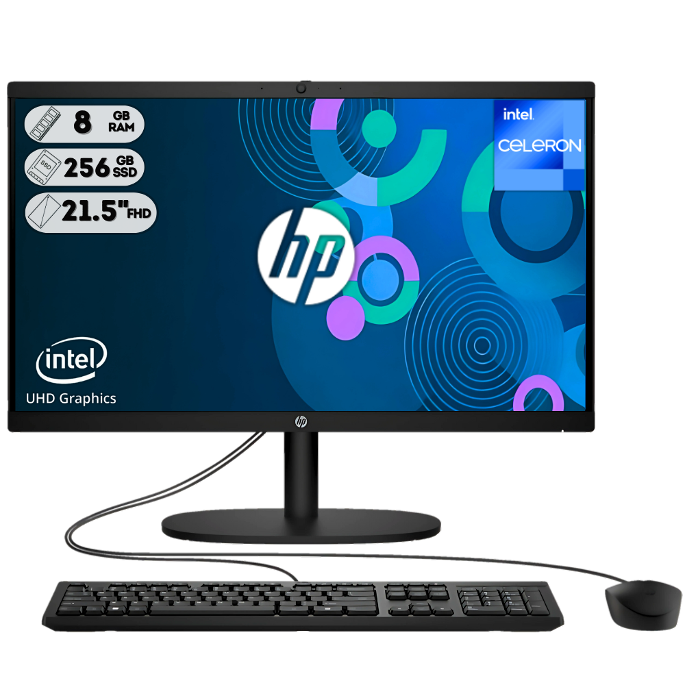TODO EN UNO HP 22-DG0011LA / INTEL N100 / RAM DDR5 8GB / SSD M.2 256GB /21.5 PULGADAS FHD /JET NEGRO