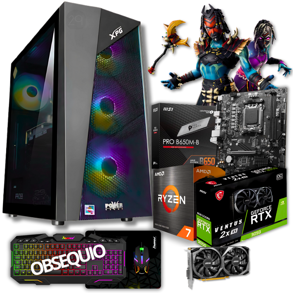 CPU AMD RYZEN 7 8700F / BOARD MSI B650M-B/ SSD 512GB / RAM DDR5 16GB/ T.V MSI RTX 3050 VENTUS OC 6GB