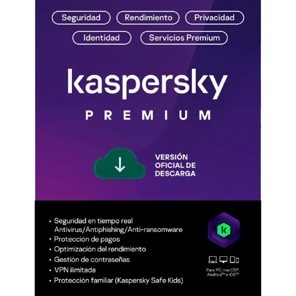 ANTIVIRUS KASPERSKY PREMIUM / 5 DISPOSITIVOS + 3 KPM / 1 AÑO / RENOVACIÓN (KL1047DDEFR)