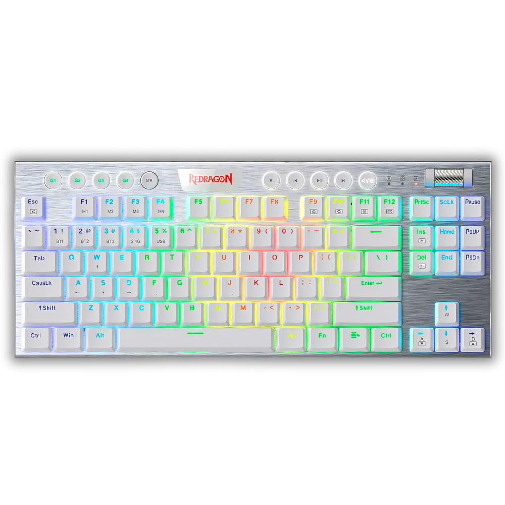TECLADO INALAMBRICO GAMER REDRAGON HORUS TKL K621 CON LUCES RGB SWITCH ROJO EN ESPÁÑOL BLANCO