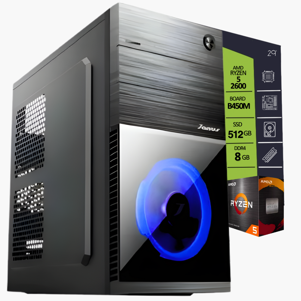 CPU AMD RYZEN 5 2600 / BOARD B450M / SSD M.2 512GB / RAM DDR4 8GB / T.V. GT 730 DDR3 4GB