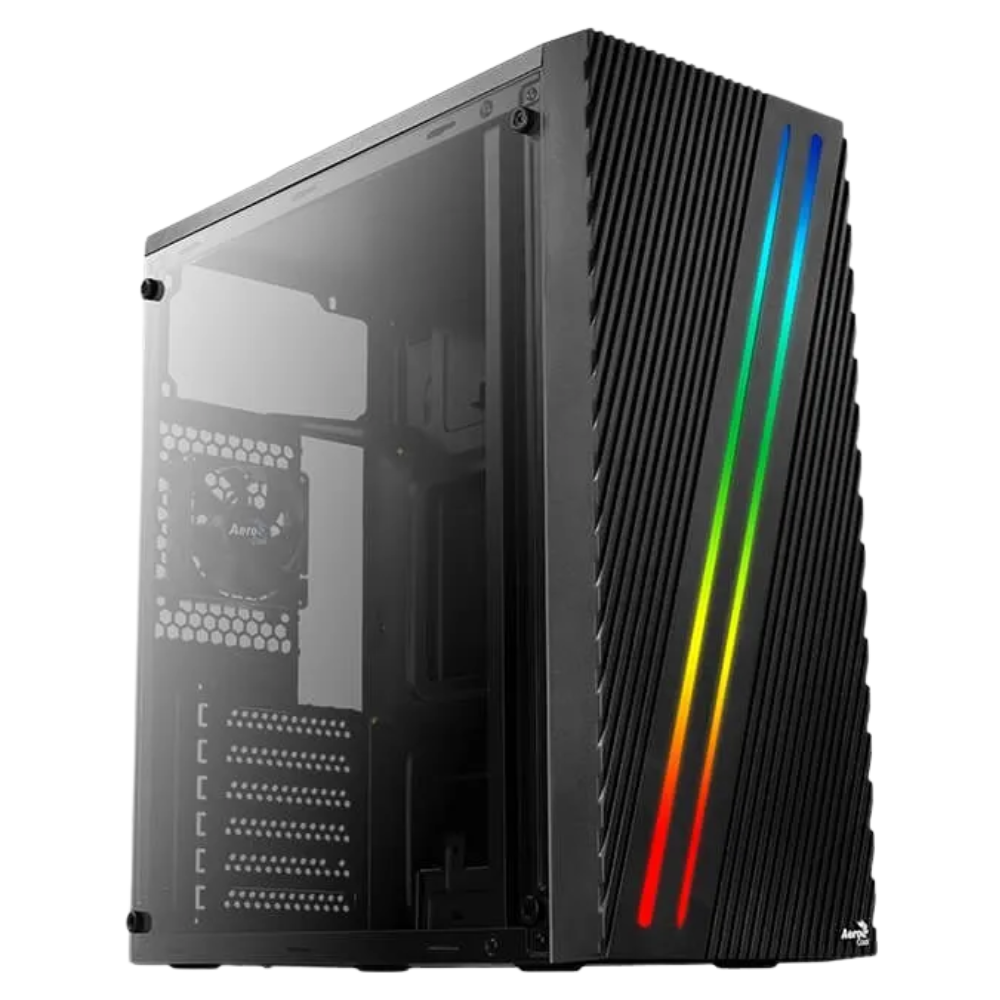 KIT CAJA ATX AEROCOOL STREAK / 1 COOLER / FUENTE DE PODER / VIDRIO TEMPLADO / NEGRO RGB