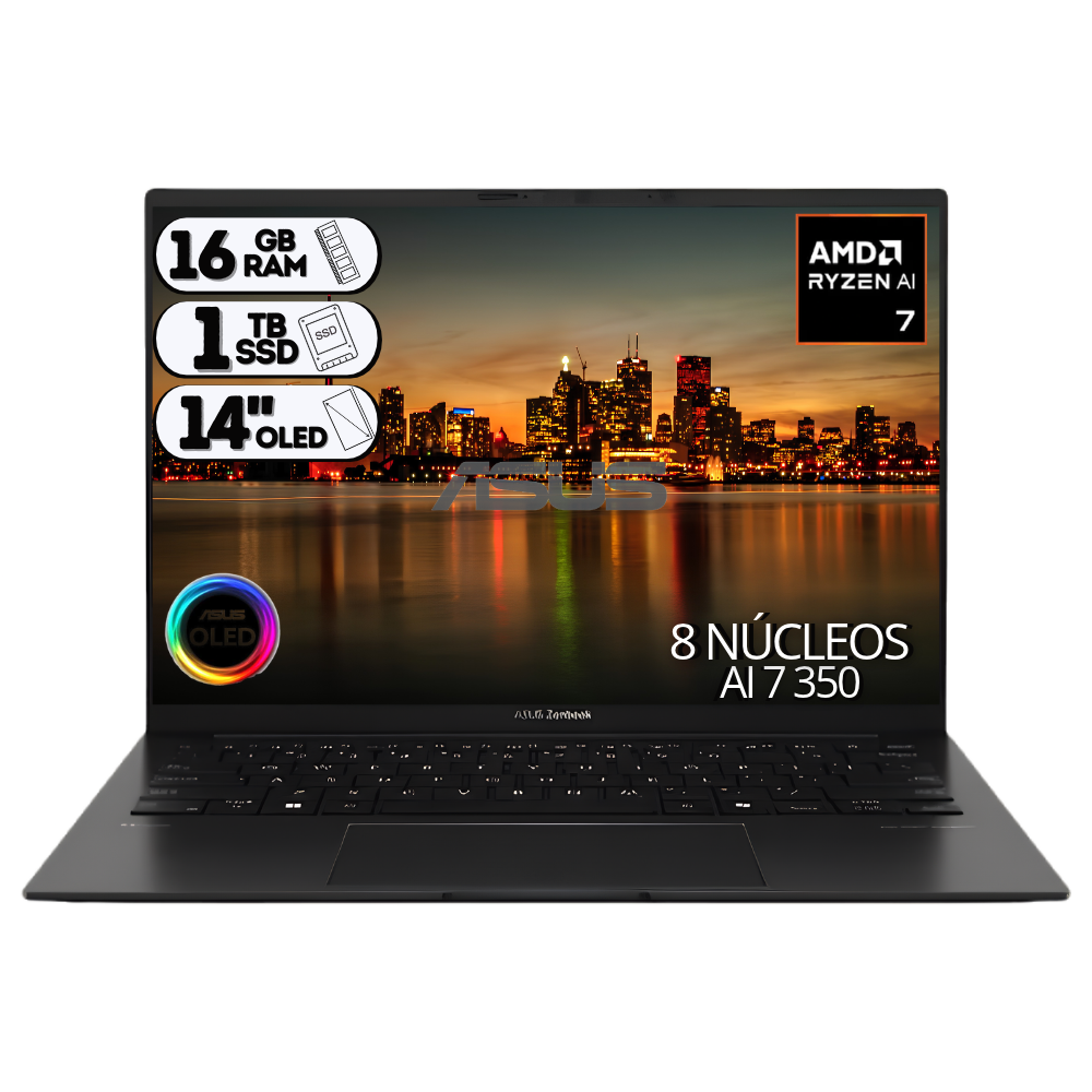 PORTATIL ASUS ZENBOOK UM3406KA-QD227 RYZEN AI 7 350 RAM 16GB SSD M.2 1000GB 14" OLED NEGRO