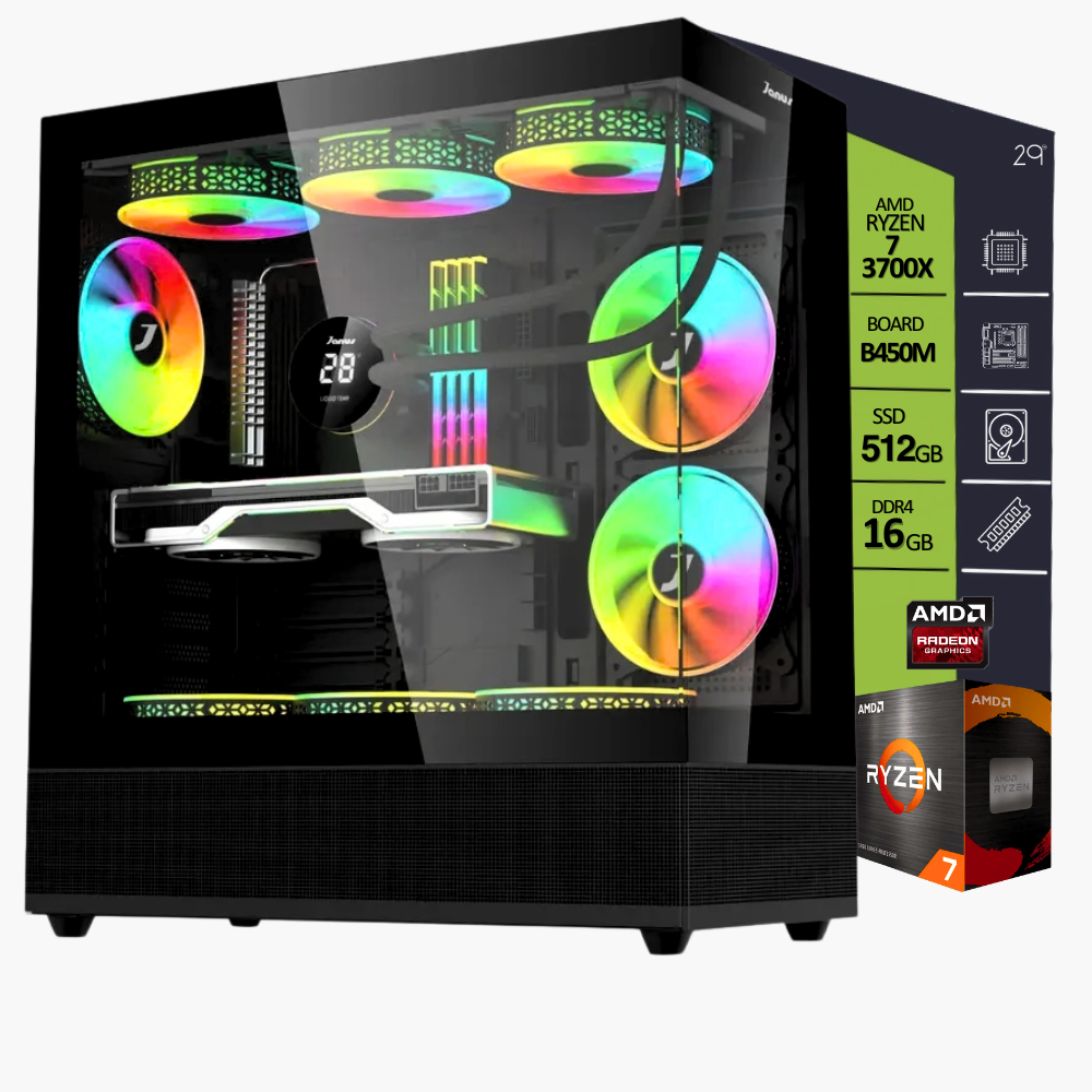 CPU AMD 7 3700X / BOARD B450M / SSD 512GB / RAM 16GB T.V GT 1030 DDR4 2GB OC / CHASIS V930