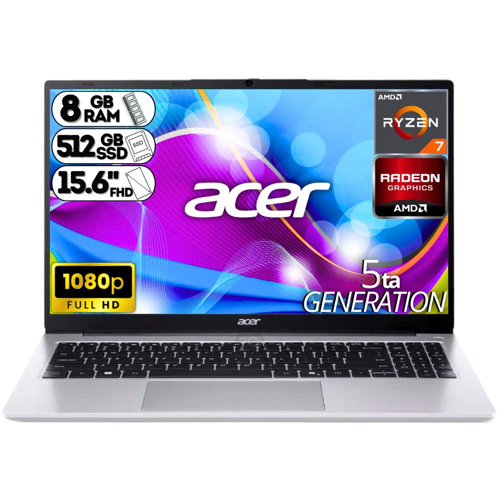 PORTATIL ACER AL15-41P-R7JP RYZEN 7 5700U RAM DDR4 8GB SSD 512GB 15.6" FHD SILVER